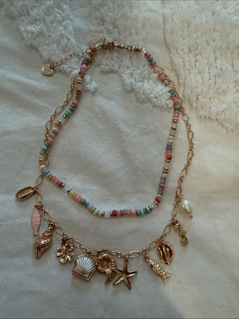 Altar'd State Gold-Tone Pastel Bead Layered Necklace with Beach Charms